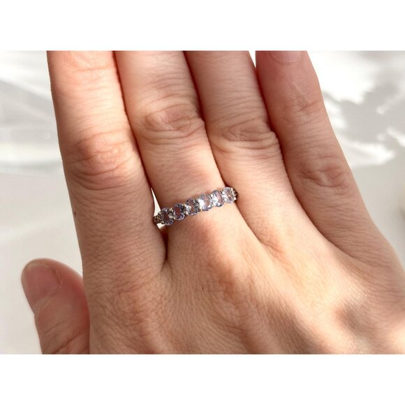 Blue Topaz Accented Band Style 925 Sterling Silver Vintage Ring - sz 8 - Picture 12 of 13